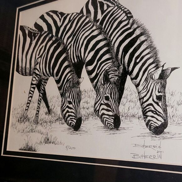 Original Lithograph in Pen & Ink, Zebras Drinking Signed Limited Edition #4/250 - Picture 6 of 16